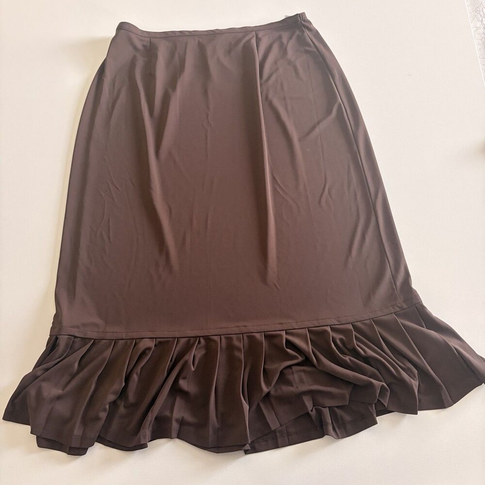 Cato Plus Size 22/24W Chocolate Brown Midi Skirt Elastic Back Ruffle Flounce Hem